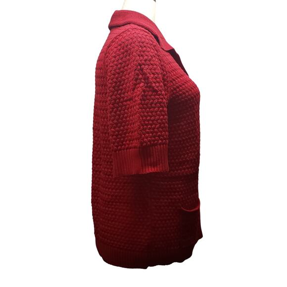 Chaps Red Basket Weave Sweater 2X Plus Size Vintage Cardigan Pockets Retro - Picture 3 of 9